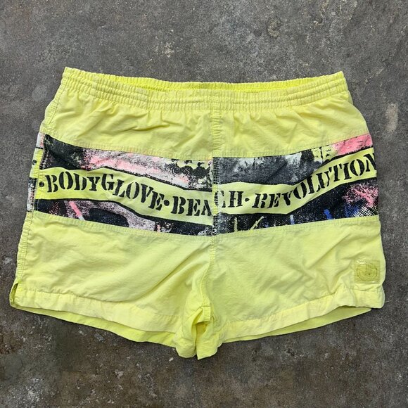 80s Vintage Board Shorts Mens Small Body Glove Neon Swimsuit Bathing Suit Trunks - Picture 1 of 11